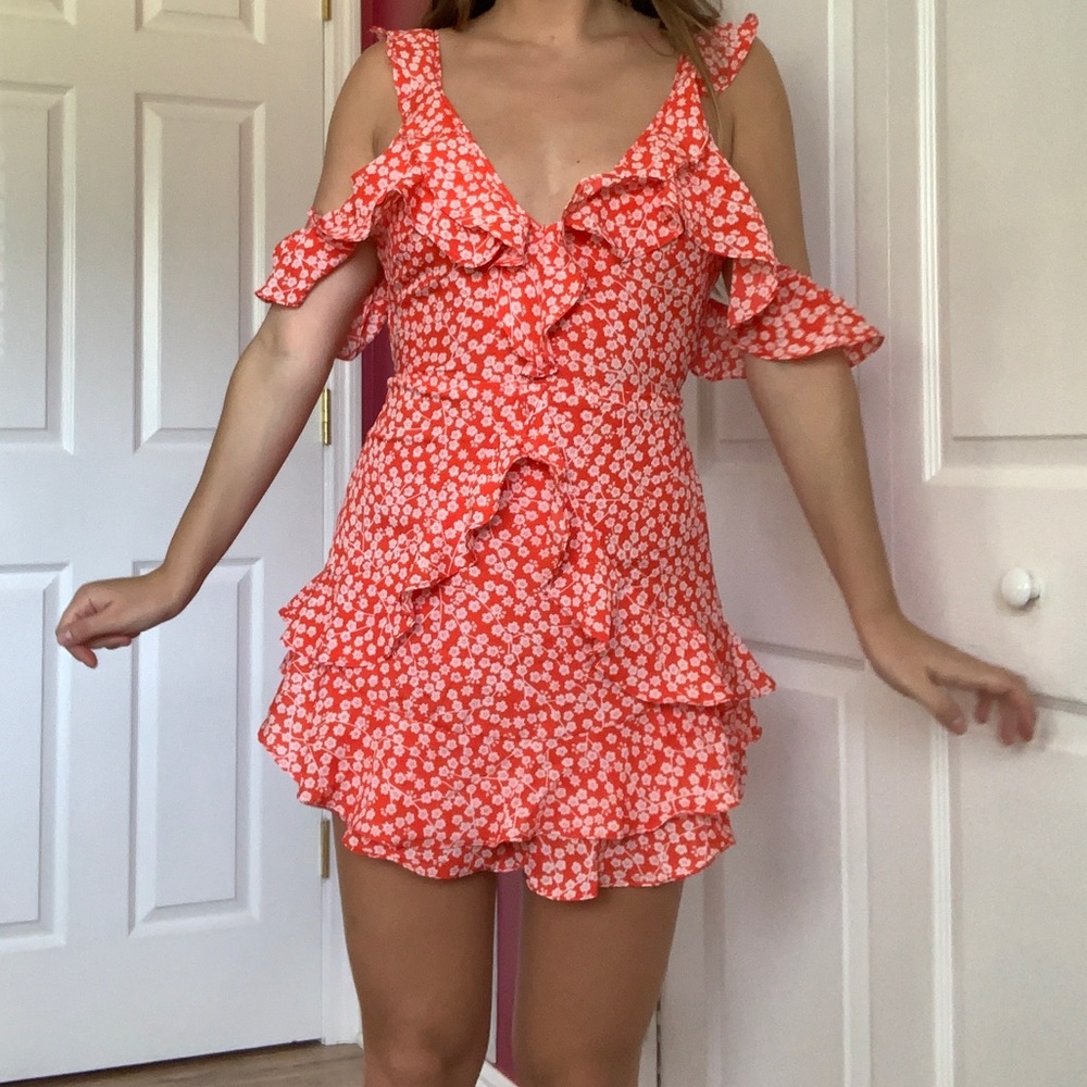 showpo red floral mini dress